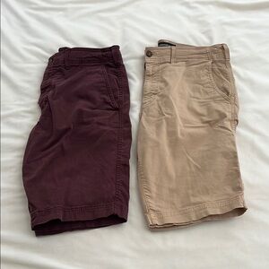 American Eagle Outfitters Flat Front Shorts in Maroon and Tan Size 32